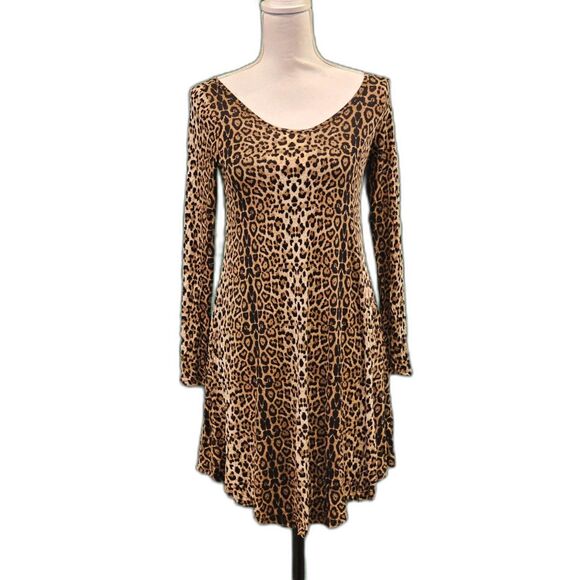 DEARCASE Leopard Print Long Sleeve Fit & Flare Dress Sz XS - Picture 3 of 7